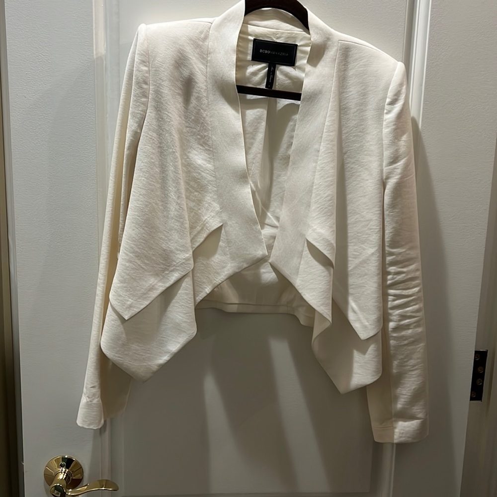 BCBGMAXAZRIA white linen blazer womens small